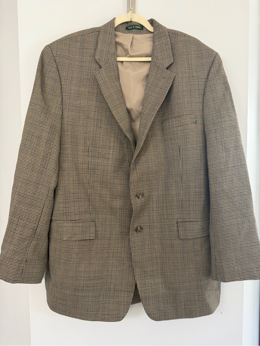 Lauren Ralph Lauren men’s 46L brown black tan lined wool houndstooth blazer